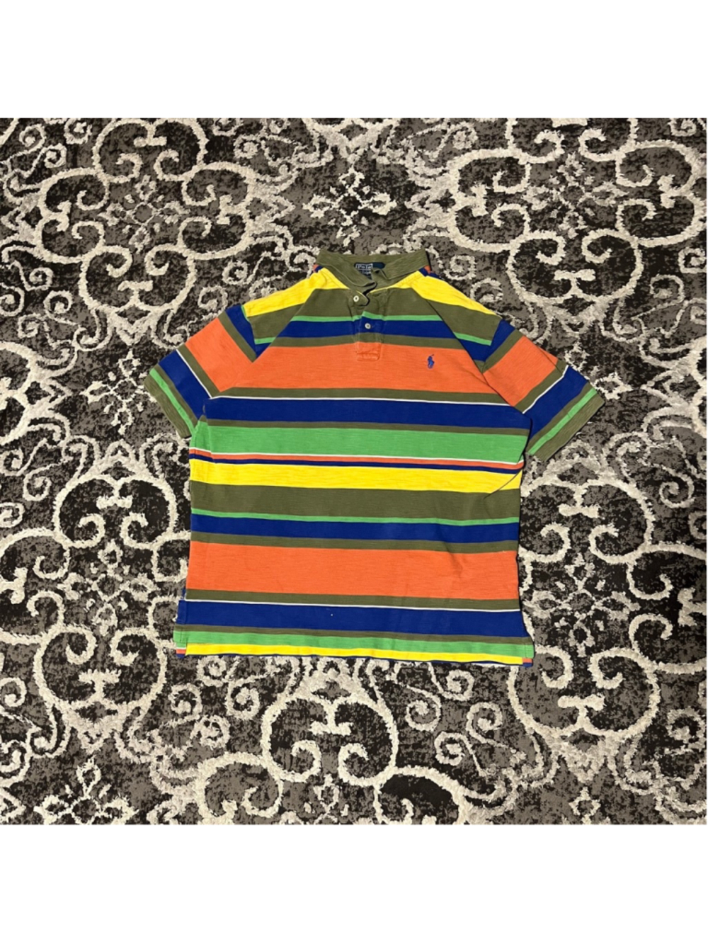 Men's Polo by Ralph Lauren Striped Polo Shirt XL Orange Blue